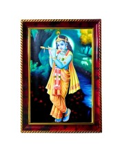 Lord Krishna Photo Frame For Wall & Table | 7x9 Inch Golden Cherry Finish | Decorative Lord Krishna Photo Frame For Home, Office & Pooja Room (F11681)