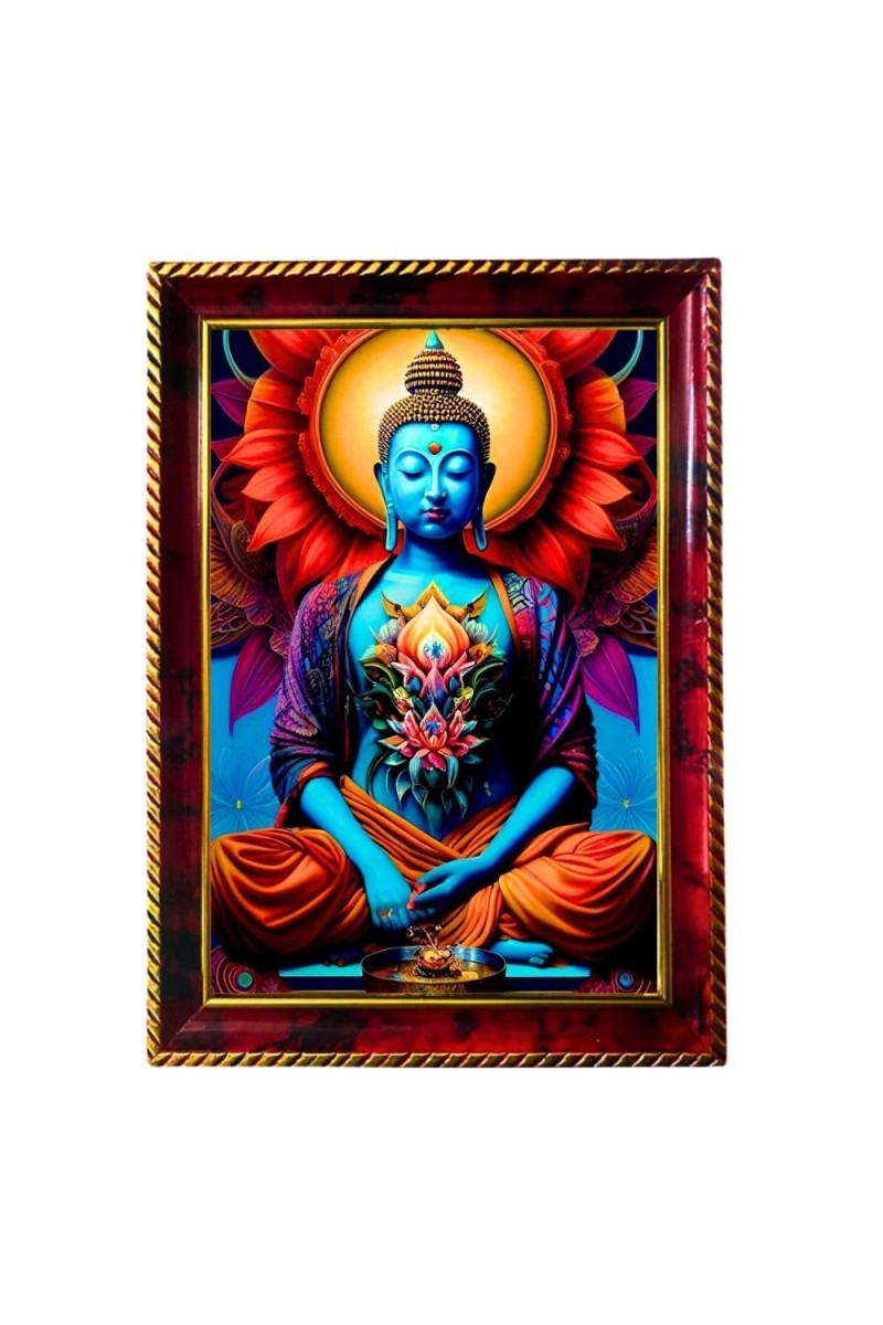 Buddha Photo Frame For Wall & Table | 7x9 Inch Golden Cherry Finish | Decorative Buddha Photo Frame For Home, Office & Pooja Room (F11336)