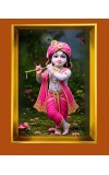 Little Krishna Golden Photo Frame - 10x14 Inches | Elegant Wooden Frame For Home, Office & Temple Decoration | Spiritual Wall & Table Decor And Gift Item (F9683)