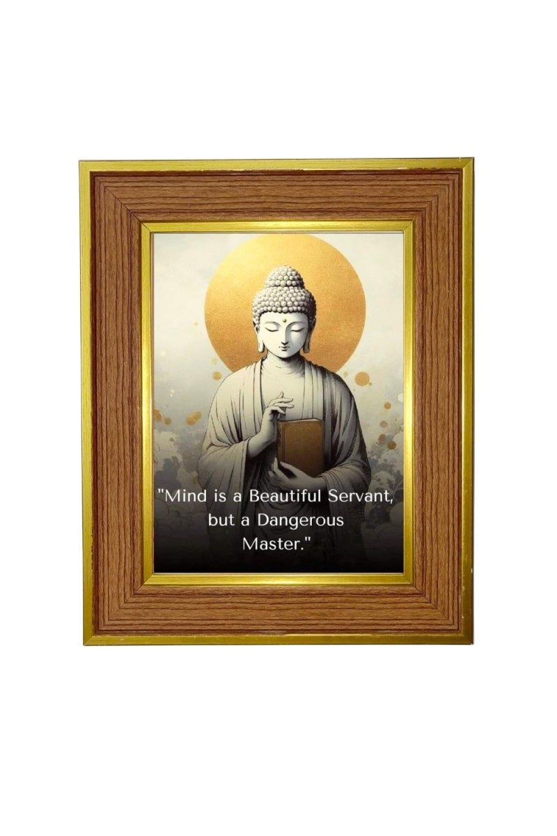 Lord Buddha Photo Frame 10x14 Inches-Brown Wooden Frame For Home, Office & Temple Decoration And Gifting (F6305)
