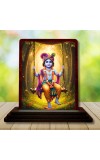 Car Desk/Table Top Lord Krishna Wooden Photo Stand 3x4 Inches, Compact & Stylish Spiritual Display For Car, Home & Office (Pack Of 1) (F14298)