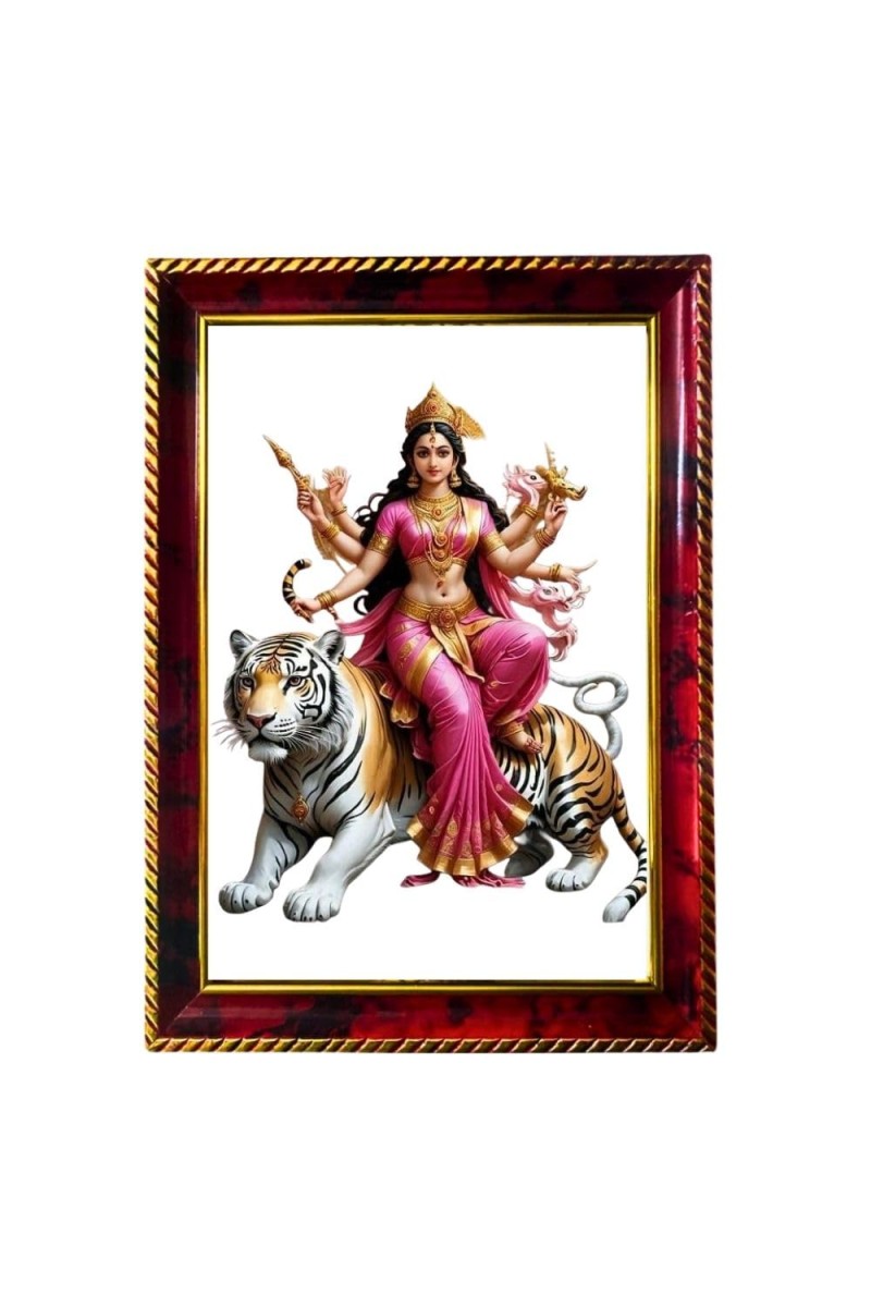 Maa Durga Photo Frame For Wall & Table | 7x9 Inch Golden Cherry Finish | Decorative Maa Durga Photo Frame For Home, Office & Pooja Room (F11400)