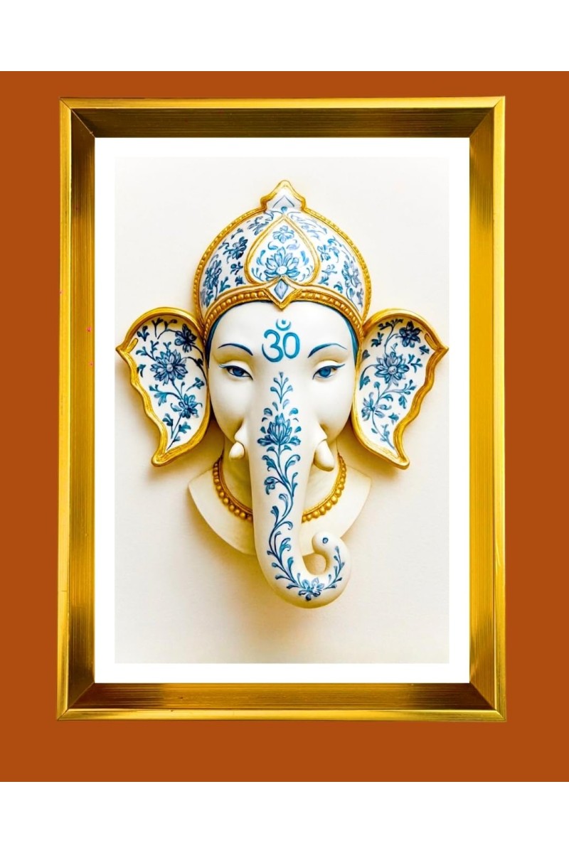Lord Ganesh Golden Photo Frame - 18x22 Inches | Elegant Wooden Frame For Home, Office & Temple Decoration | Spiritual Wall & Table Decor And Gift Item (F9910)