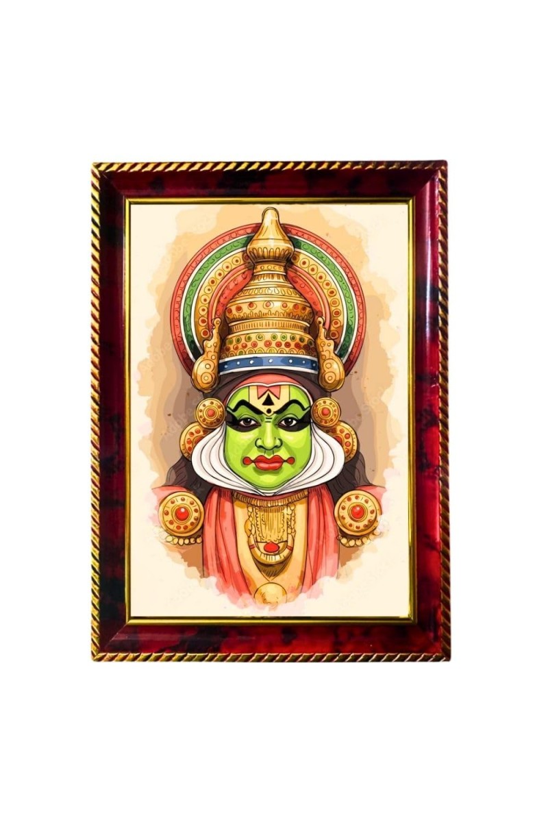 Kathakali Photo Frame For Wall & Table | 7x9 Inch Golden Cherry Finish | Decorative Kathakali Photo Frame For Home, Office & Pooja Room (F11708)