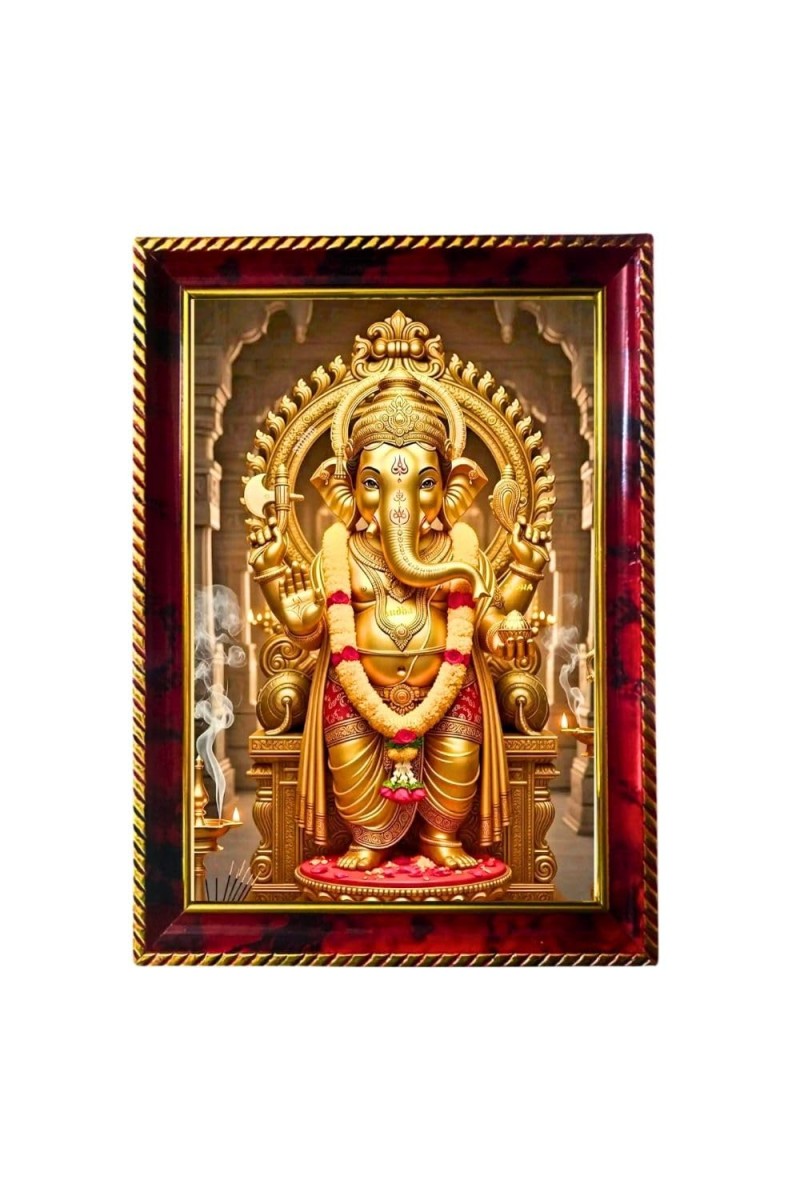 Lord Ganesha Photo Frame For Wall & Table | 7x9 Inch Golden Cherry Finish | Decorative Lord Ganesha Photo Frame For Home, Office & Pooja Room (F11923)