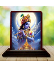 Car Desk/Table Top Lord Krishna Wooden Photo Stand 3x4 Inches, Compact & Stylish Spiritual Display For Car, Home & Office (Pack Of 1) (F14349)