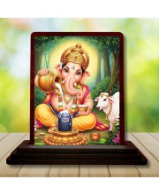 Car Desk/Table Top Lord Ganesha Wooden Photo Stand 3x4 Inches, Compact & Stylish Spiritual Display For Car, Home & Office (Pack Of 1) (F14524)