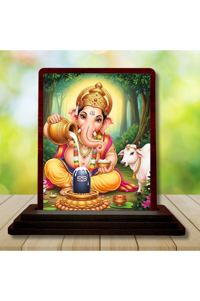 Car Desk/Table Top Lord Ganesha Wooden Photo Stand 3x4 Inches, Compact & Stylish Spiritual Display For Car, Home & Office (Pack Of 1) (F14524)