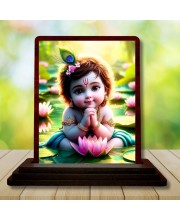 Car Desk/Table Top Lord Krishna Wooden Photo Stand 3x4 Inches, Compact & Stylish Spiritual Display For Car, Home & Office (Pack Of 1) (F14485)