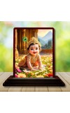Car Desk/Table Top Little Krishna Wooden Photo Stand 3x4 Inches, Compact & Stylish Spiritual Display For Car, Home & Office (Pack Of 1) (F14465)