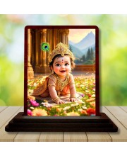 Car Desk/Table Top Little Krishna Wooden Photo Stand 3x4 Inches, Compact & Stylish Spiritual Display For Car, Home & Office (Pack Of 1) (F14465)