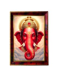 Lord Ganesha Photo Frame For Wall & Table | 7x9 Inch Golden Cherry Finish | Decorative Lord Ganesha Photo Frame For Home, Office & Pooja Room (F11665)