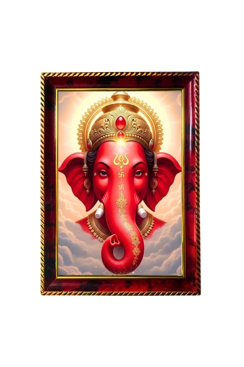 Lord Ganesha Photo Frame For Wall & Table | 7x9 Inch Golden Cherry Finish | Decorative Lord Ganesha Photo Frame For Home, Office & Pooja Room (F11665)