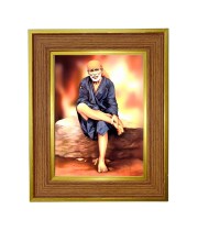 Sai Baba Photo Frame 14x18 Inches-Brown Wooden Frame For Home, Office & Temple Decoration And Gifting (F6428)
