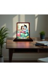 Car Desk/Table Top Radha Krishna Wooden Photo Stand 3x4 Inches, Compact & Stylish Spiritual Display For Car, Home & Office (Pack Of 1) (F14578)