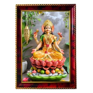 Goddess Laxmi Photo Frame For Wall & Table | 7x9 Inch Golden Cherry Finish | Decorative Goddess Laxmi Photo Frame For Home, Office & Pooja Room (F11557)