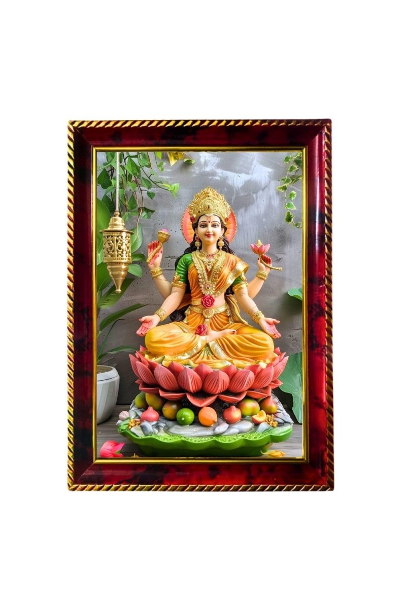 Goddess Laxmi Photo Frame For Wall & Table | 7x9 Inch Golden Cherry Finish | Decorative Goddess Laxmi Photo Frame For Home, Office & Pooja Room (F11557)