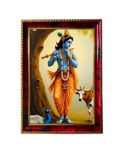 Lord Sri Krishna Photo Frame For Wall & Table | 7x9 Inch Golden Cherry Finish | Decorative Lord Sri Krishna Photo Frame For Home, Office & Pooja Room (F11430)