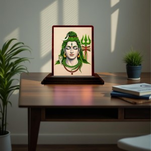 Car Desk/Table Top Lord Shiva Wooden Photo Stand 3x4 Inches, Compact & Stylish Spiritual Display For Car, Home & Office (Pack Of 1) (F15116)