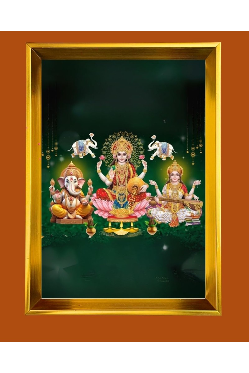 Golden Photo Frame - 10x14 Inches | Elegant Wooden Frame For Home, Office & Temple Decoration | Spiritual Wall & Table Decor and Gift Item