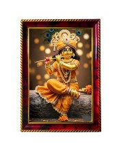 Lord Sri Krishna Photo Frame For Wall & Table | 7x9 Inch Golden Cherry Finish | Decorative Lord Sri Krishna Photo Frame For Home, Office & Pooja Room (F11320)