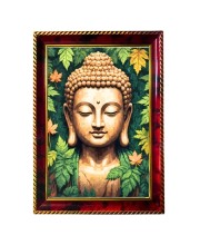 Calm Buddha Photo Frame For Wall & Table | 7x9 Inch Golden Cherry Finish | Decorative Calm Buddha Photo Frame For Home, Office & Pooja Room (F11488)
