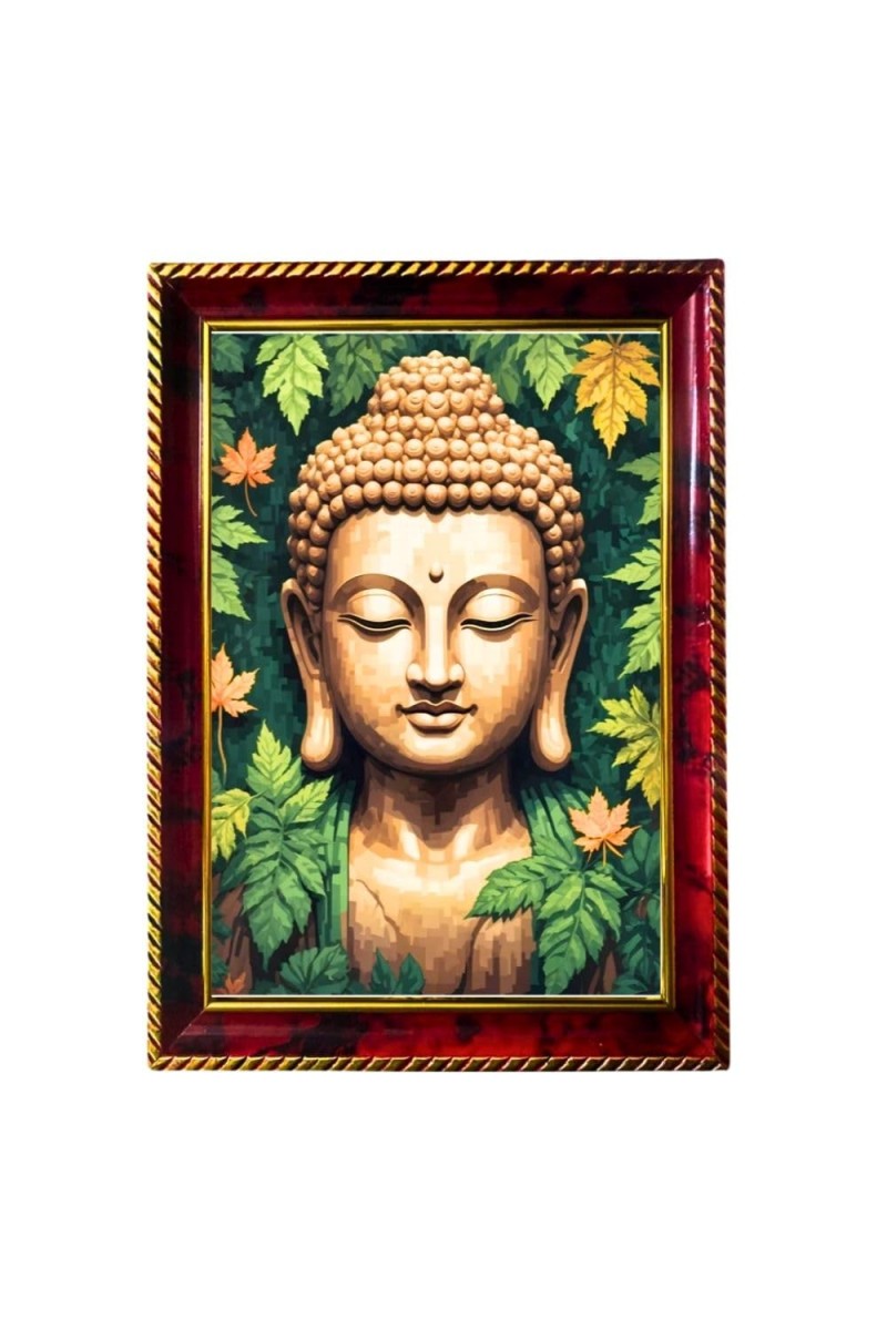 Calm Buddha Photo Frame For Wall & Table | 7x9 Inch Golden Cherry Finish | Decorative Calm Buddha Photo Frame For Home, Office & Pooja Room (F11488)