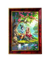 Lord Krishna And Radha Photo Frame For Wall & Table | 7x9 Inch Golden Cherry Finish | Decorative Lord Krishna And Radha Photo Frame For Home, Office & Pooja Room (F11361)