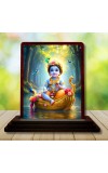 Car Desk/Table Top Lord Krishna Wooden Photo Stand 3x4 Inches, Compact & Stylish Spiritual Display For Car, Home & Office (Pack Of 1) (F14511)