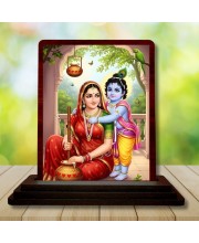 Car Desk/Table Top Yashodha Krishna Wooden Photo Stand 3x4 Inches, Compact & Stylish Spiritual Display For Car, Home & Office (Pack Of 1) (F14272)