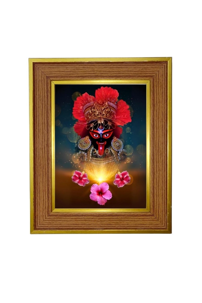 Goddess Maa Kaali Photo Frame 14x18 Inches-Brown Wooden Frame For Home, Office & Temple Decoration And Gifting (F6276)