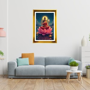 Mata Lakhsmi Golden Photo Frame - 16x20 Inches | Elegant Wooden Frame For Home, Office & Temple Decoration | Spiritual Wall & Table Decor And Gift Item (F9561)