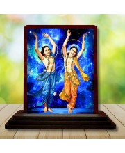 Car Desk/Table Top Gaura Nitai Wooden Photo Stand 3x4 Inches, Compact & Stylish Spiritual Display For Car, Home & Office (Pack Of 1) (F14510)