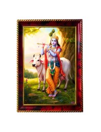 God Sri Krishna Photo Frame For Wall & Table | 7x9 Inch Golden Cherry Finish | Decorative God Sri Krishna Photo Frame For Home, Office & Pooja Room (F11669)