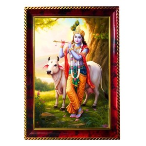 God Sri Krishna Photo Frame For Wall & Table | 7x9 Inch Golden Cherry Finish | Decorative God Sri Krishna Photo Frame For Home, Office & Pooja Room (F11669) God Sri Krishna Photo Frame For Wall & Table | 7x9 Inch Golden Cherry Finish | Decorative God Sri Krishna Photo Frame For Home, Office & Pooja Room (F11669)