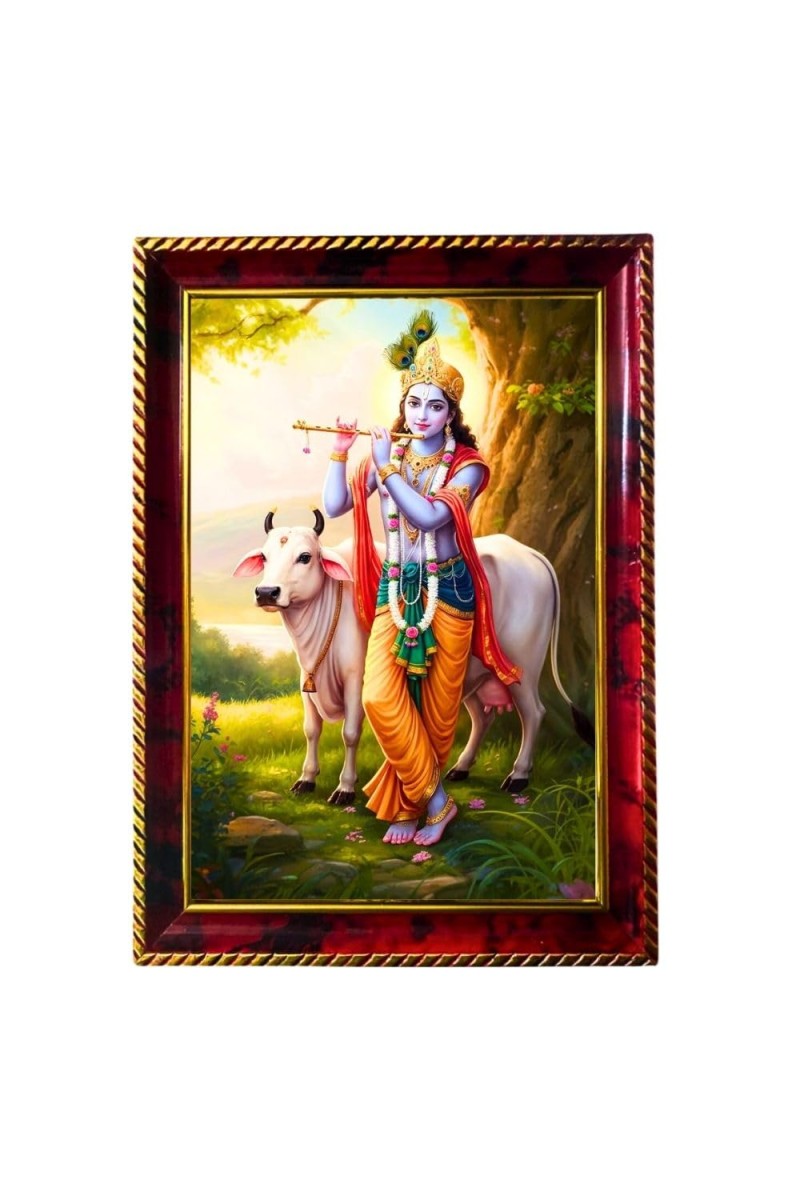 God Sri Krishna Photo Frame For Wall & Table | 7x9 Inch Golden Cherry Finish | Decorative God Sri Krishna Photo Frame For Home, Office & Pooja Room (F11669)