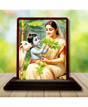 Car Desk/Table Top Yashodha Krishna Wooden Photo Stand 3x4 Inches, Compact & Stylish Spiritual Display For Car, Home & Office (Pack Of 1) (F14590)