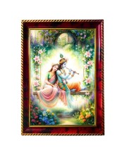 Radha Krishna Photo Frame For Wall & Table | 7x9 Inch Golden Cherry Finish | Decorative Radha Krishna Photo Frame For Home, Office & Pooja Room (F11452)