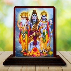 Car Desk/Table Top Lord Shankar Wooden Photo Stand 3x4 Inches, Compact & Stylish Spiritual Display For Car, Home & Office (Pack Of 1) (F15062)