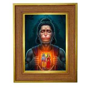 Lord Hanuman Photo Frame 16x20 Inches-Brown Wooden Frame For Home, Office & Temple Decoration And Gifting (F6232)