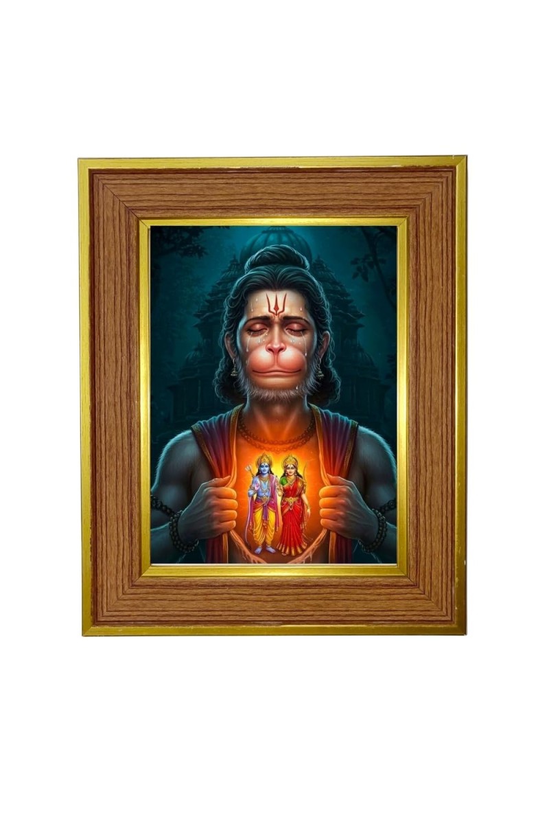Lord Hanuman Photo Frame 16x20 Inches-Brown Wooden Frame For Home, Office & Temple Decoration And Gifting (F6232)