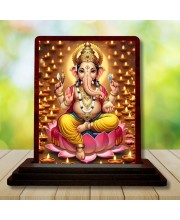 Car Desk/Table Top Lord Ganesha Wooden Photo Stand 3x4 Inches, Compact & Stylish Spiritual Display For Car, Home & Office (Pack Of 1) (F14263)