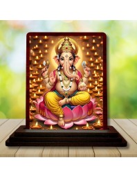 Car Desk/Table Top Lord Ganesha Wooden Photo Stand 3x4 Inches, Compact & Stylish Spiritual Display For Car, Home & Office (Pack Of 1) (F14263)