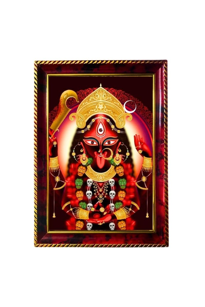 Goddess Kali Photo Frame For Wall & Table | 7x9 Inch Golden Cherry Finish | Decorative Goddess Kali Photo Frame For Home, Office & Pooja Room (F11582)