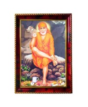 Lord Saibaba Photo Frame For Wall & Table | 7x9 Inch Golden Cherry Finish | Decorative Lord Saibaba Photo Frame For Home, Office & Pooja Room (F11816)