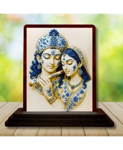Car Desk/Table Top Radha Krishna Wooden Photo Stand 3x4 Inches, Compact & Stylish Spiritual Display For Car, Home & Office (Pack Of 1) (F14282)