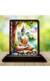 Car Desk/Table Top Lord Buddha Wooden Photo Stand 3x4 Inches, Compact & Stylish Spiritual Display For Car, Home & Office (Pack Of 1) (F14486)