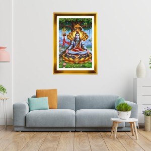 Lord Shiva Golden Photo Frame - 10x14 Inches | Elegant Wooden Frame For Home, Office & Temple Decoration | Spiritual Wall & Table Decor and Gift Item
