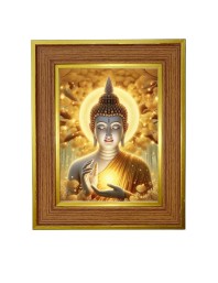 Lord Buddha Photo Frame 14x18 Inches-Brown Wooden Frame For Home, Office & Temple Decoration And Gifting (F6248)