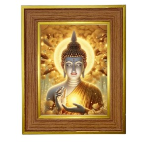 Lord Buddha Photo Frame 14x18 Inches-Brown Wooden Frame For Home, Office & Temple Decoration And Gifting (F6248)